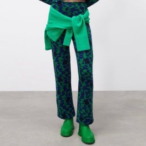 Zara Jacquard Pants Blue Green